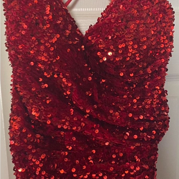 Red Sequined Prom Dress with Slit! - Picture 3 of 4